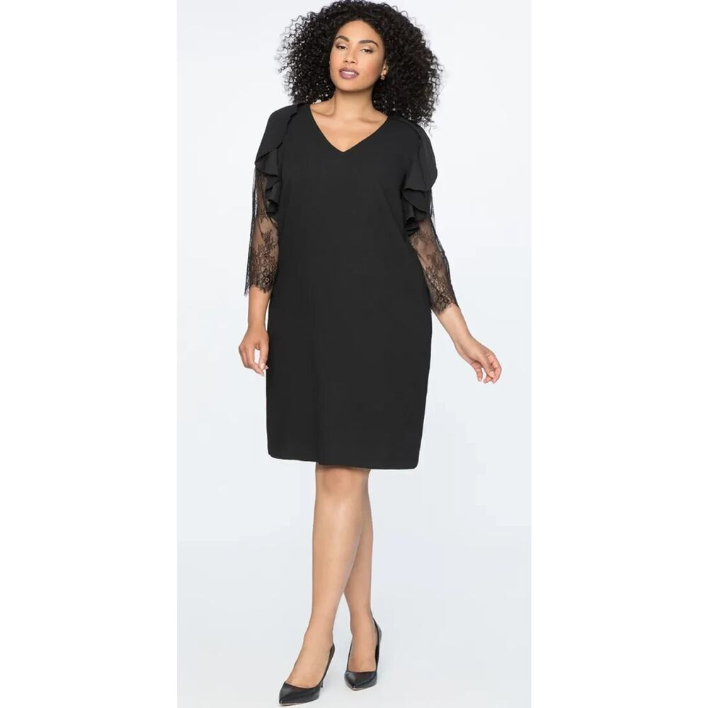 Eloquii Womens Knee Length Dress Size 26 Sheer Sleeves Vneck‎ Whimsigoth Witchy